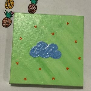 Green Canvas with Blue Cloud Heart Art